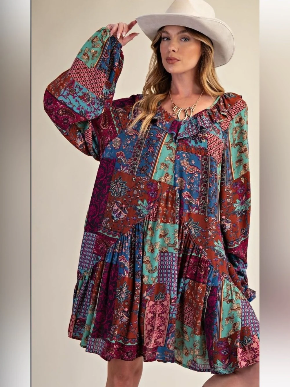 249 ❤️ EASEL PATCHWORK PRINTED GAUZE MINI DRESS